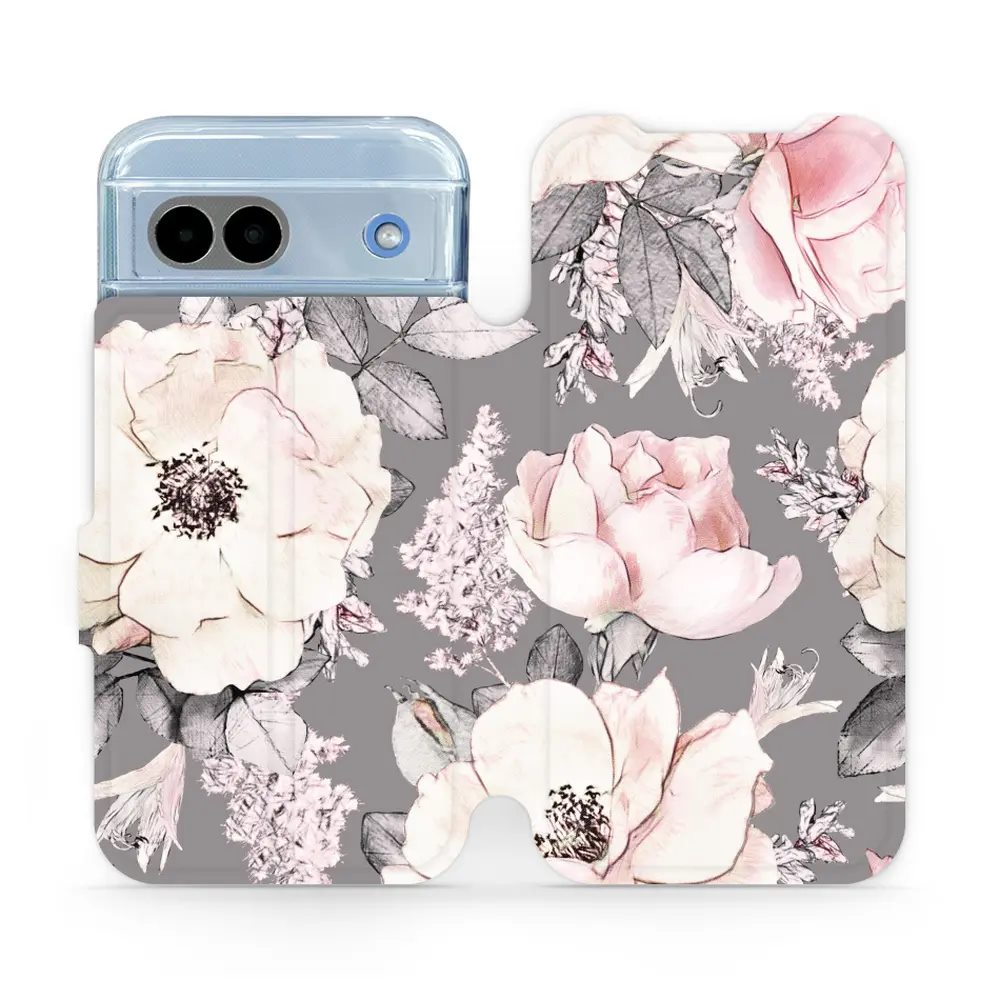 Flipové pouzdro Mobiwear - Google Pixel 8A - MX06S Květy na šedém pozadí