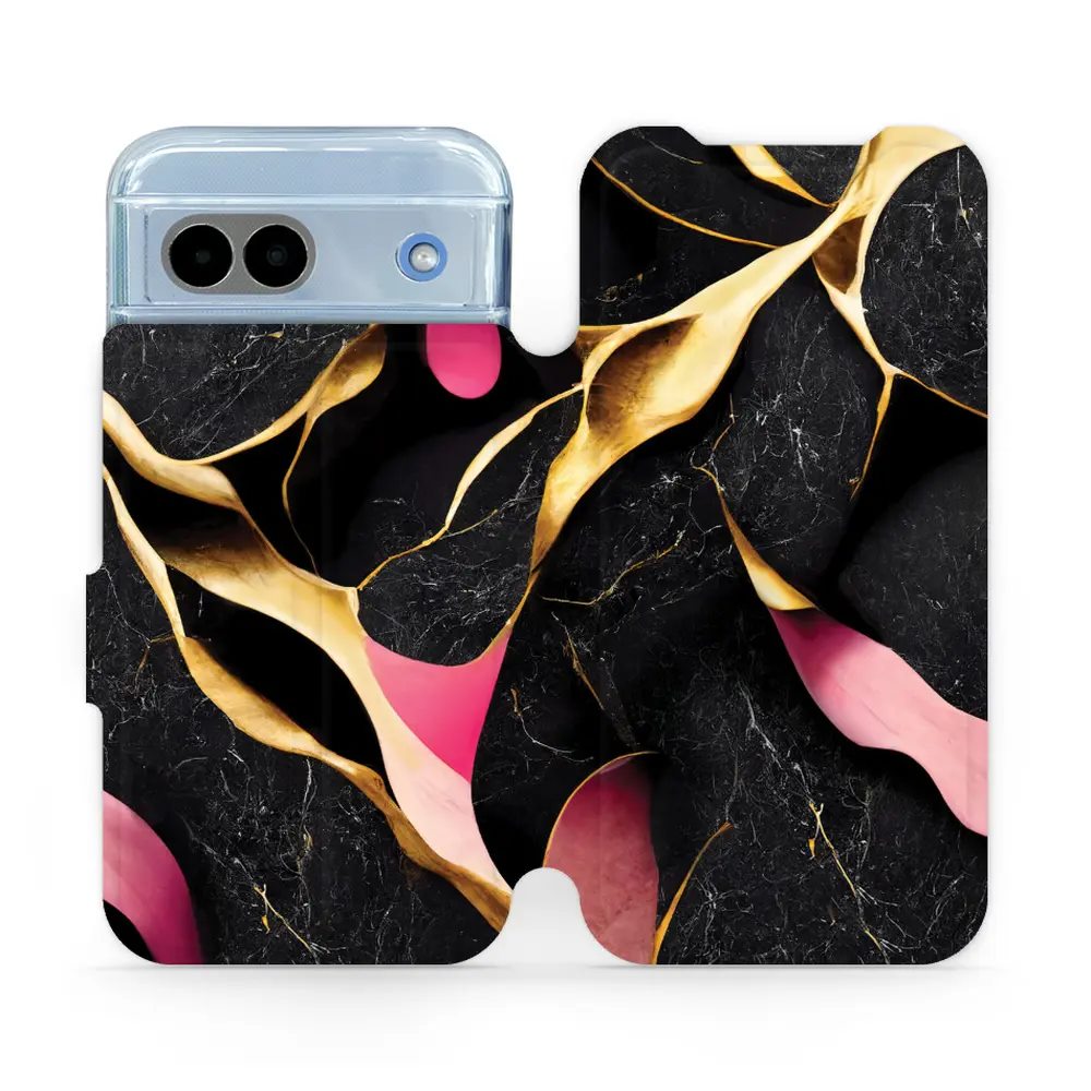 Flipové pouzdro Mobiwear - Google Pixel 8A - VP35S Černý a zlatavý mramor