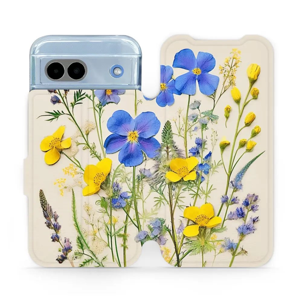 Flipové pouzdro Mobiwear - Google Pixel 8A - VP41S Modré a žluté kvítky