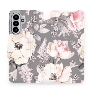 Flipové pouzdro Mobiwear - Samsung Galaxy A17 / A17 5G - MX06S Květy na šedém pozadí
