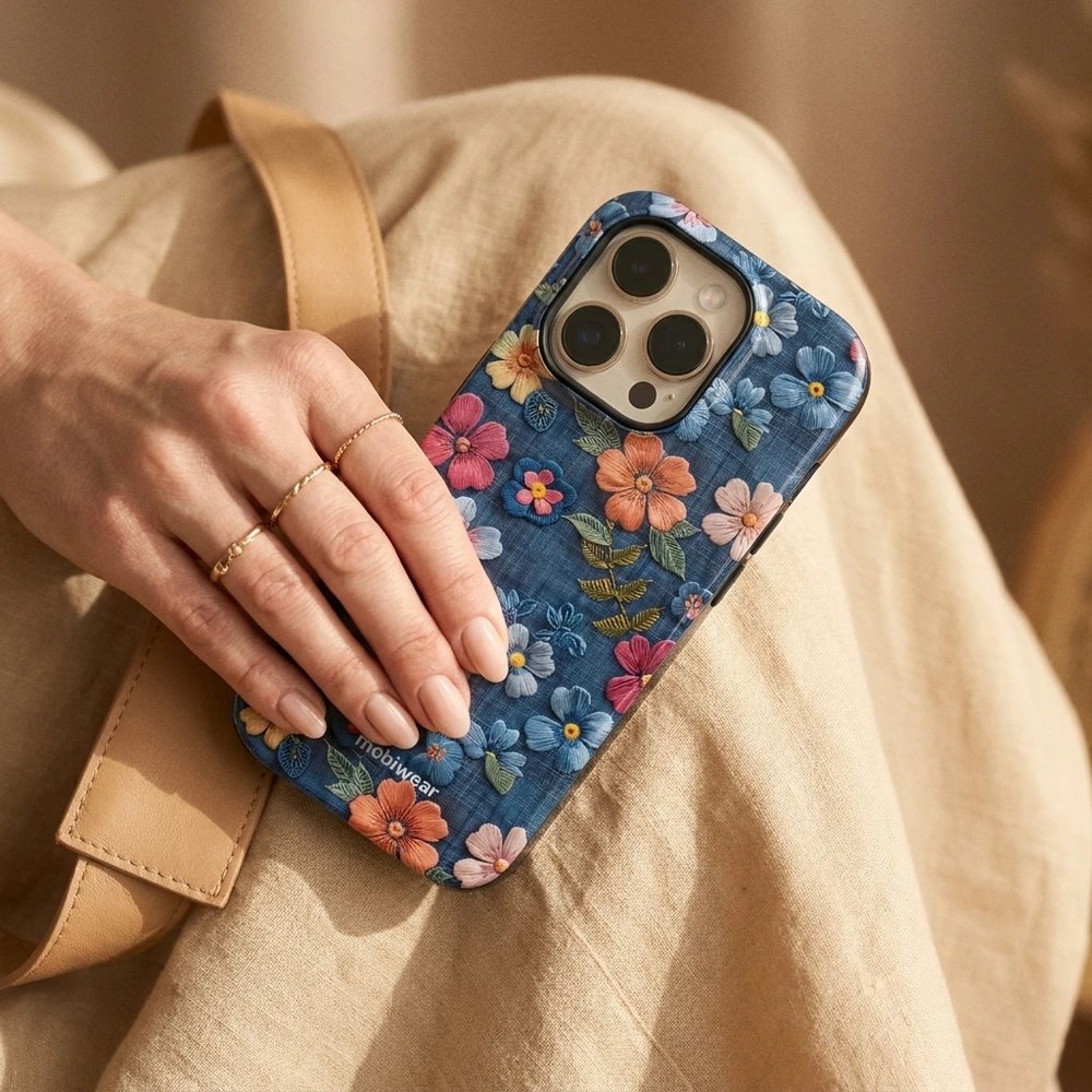 Odolný kryt na mobil Samsung Galaxy A27 5G - Mobiwear Elite Pro EB05E, květiny na denimu