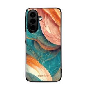 Lesklý kryt na mobil Samsung Galaxy A27 5G - Mobiwear Glossy G025G, azurový a oranžový mramor