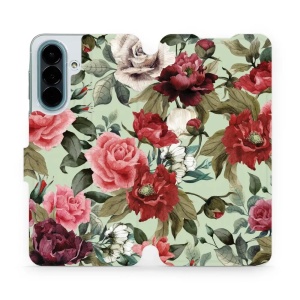 Flip pouzdro na mobil Samsung Galaxy A27 5G - Mobiwear MD06P, růže a květy na světle zelené