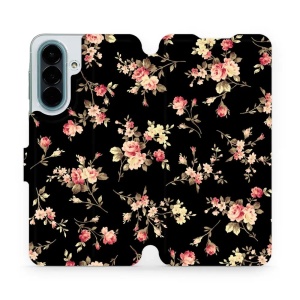 Flip pouzdro na mobil Samsung Galaxy A27 5G - Mobiwear VD02S, květy na černé
