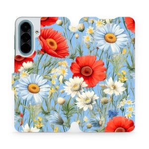 Flip pouzdro na mobil Samsung Galaxy A27 5G - Mobiwear VP44S, červené a bílé květy