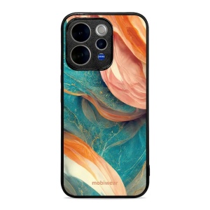 Lesklý kryt na mobil Vivo V70 5G - Mobiwear Glossy G025G, azurový a oranžový mramor