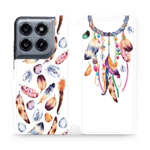 Flip pouzdro na mobil Motorola Moto G47 - Mobiwear M003S, lapač a barevná pírka