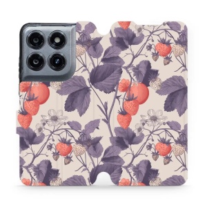 Flip pouzdro na mobil Motorola Moto G47 - Mobiwear VB01S, jahodový herbář