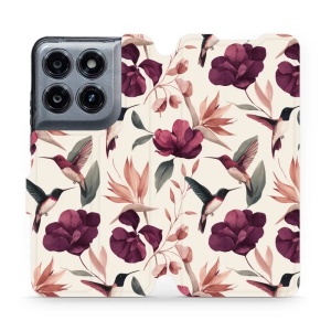 Flip pouzdro na mobil Motorola Moto G47 - Mobiwear VB07S, kolibříci v květinách