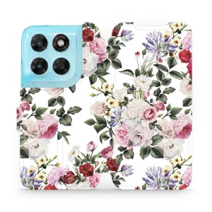 Flip pouzdro na mobil Motorola Moto G87 5G - Mobiwear MD01S, růže na bílé
