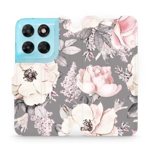 Flip pouzdro na mobil Motorola Moto G87 5G - Mobiwear MX06S, květy na šedém pozadí