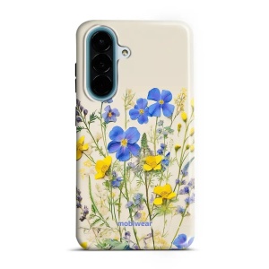 Odolný kryt na mobil Samsung Galaxy A27 5G - Mobiwear Elite Pro EP41E, modré a žluté kvítky