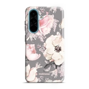 Odolný kryt na mobil Samsung Galaxy A27 5G - Mobiwear Elite Pro EX06E, květy na šedém pozadí