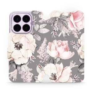 Flip pouzdro na mobil Xiaomi 17T - Mobiwear MX06S, květy na šedém pozadí