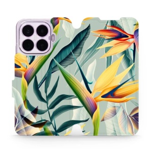 Flip pouzdro na mobil Xiaomi 17T Pro - Mobiwear MC02S, žluté velké květy a zelené listy