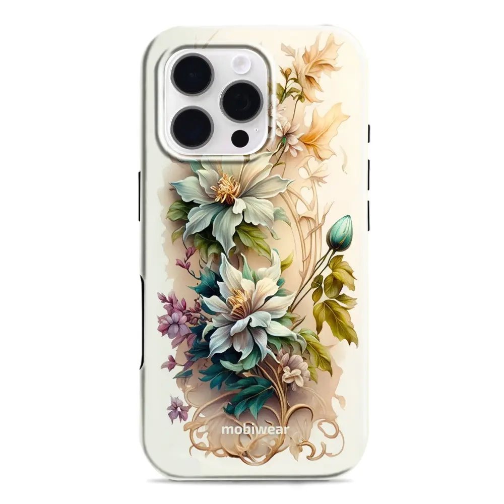 Odolný obal Mobiwear Elite Pro - Apple iPhone 16 Pro - E014E Krémové květy