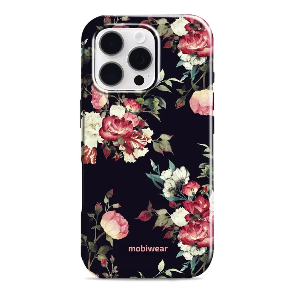 Odolný obal Mobiwear Elite Pro - Apple iPhone 16 Pro - ED11E Růže na černé