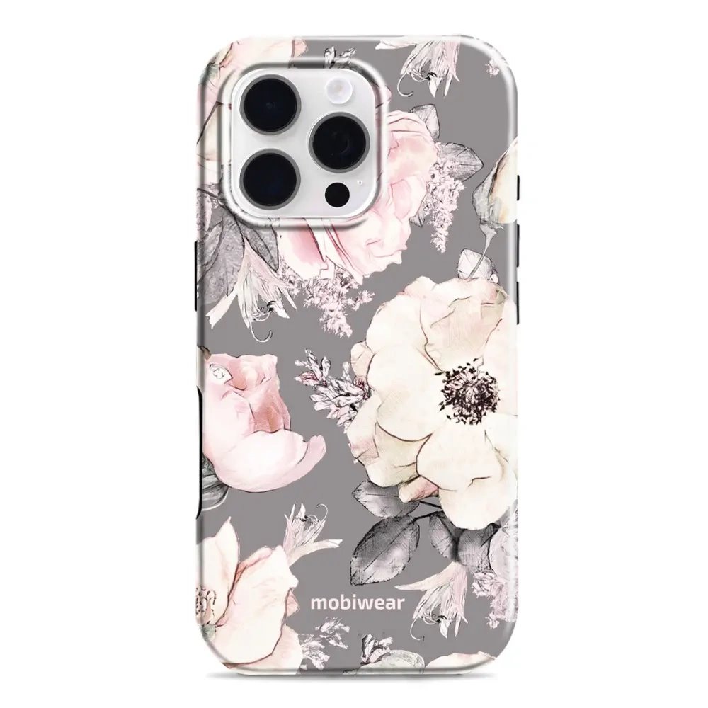 Odolný obal Mobiwear Elite Pro - Apple iPhone 16 Pro - EX06E Květy na šedém pozadí