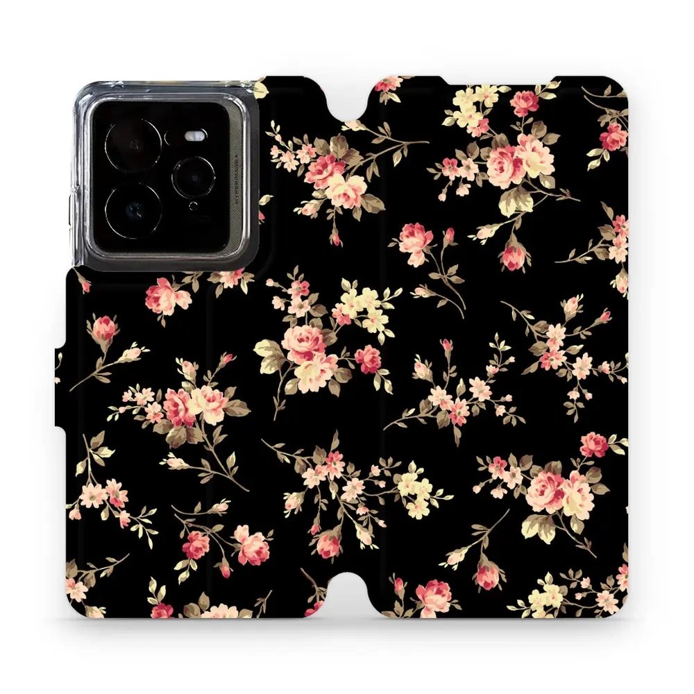 Flipové pouzdro Mobiwear - Realme GT 7 Pro - VD02S Květy na černé