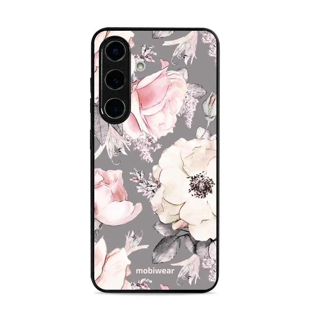 Lesklý kryt Mobiwear Glossy - Samsung Galaxy S25 - G034G - Květy na šedém pozadí