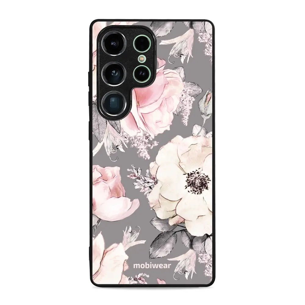 Lesklý kryt Mobiwear Glossy - Samsung Galaxy S25 Ultra - G034G - Květy na šedém pozadí