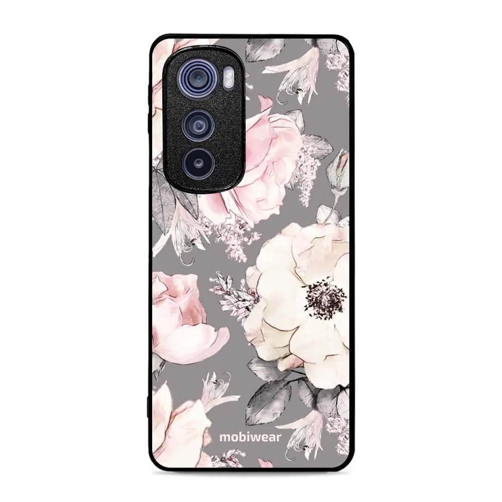 Lesklý kryt Mobiwear Glossy - Motorola Edge 30 5G - G034G - Květy na šedém pozadí
