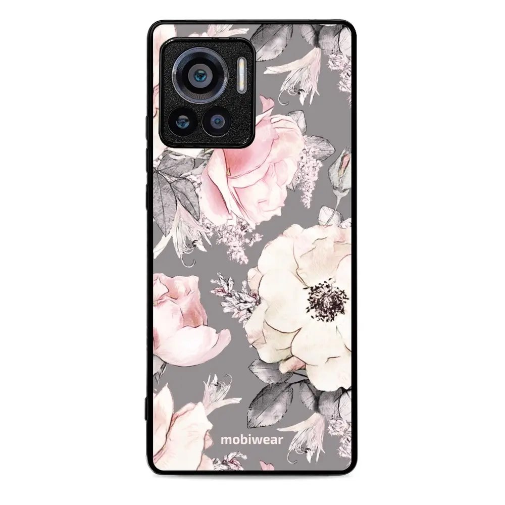 Lesklý kryt Mobiwear Glossy - Motorola Edge 30 Ultra - G034G - Květy na šedém pozadí