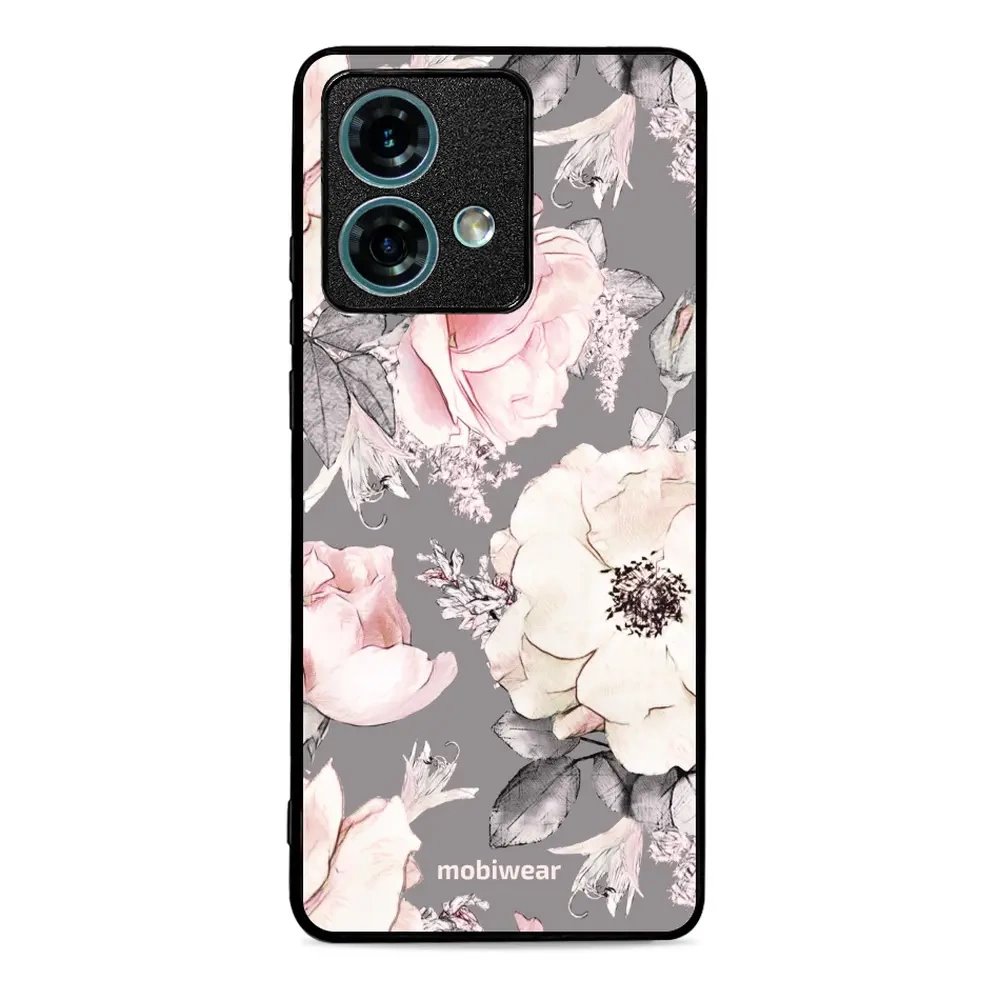 Lesklý kryt Mobiwear Glossy - Motorola Edge 40 Neo - G034G - Květy na šedém pozadí