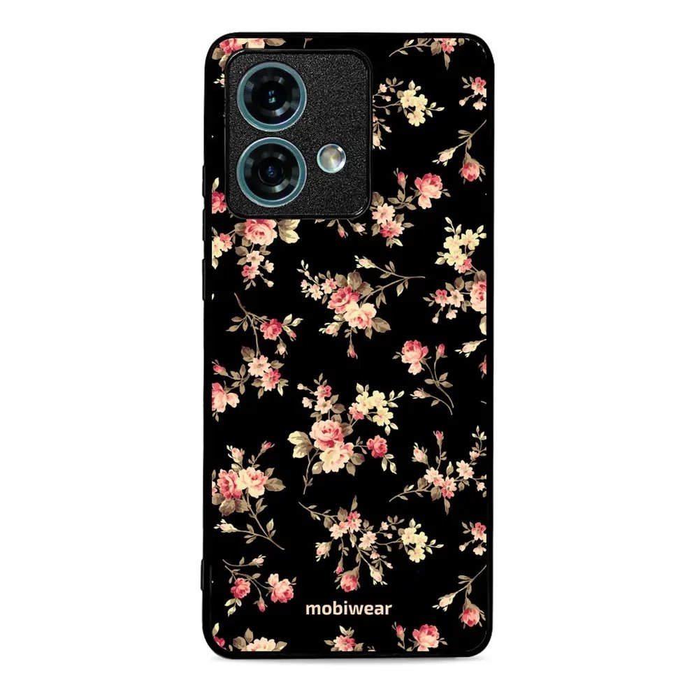 Lesklý kryt Mobiwear Glossy - Motorola Edge 40 Neo - G039G - Květy na černé
