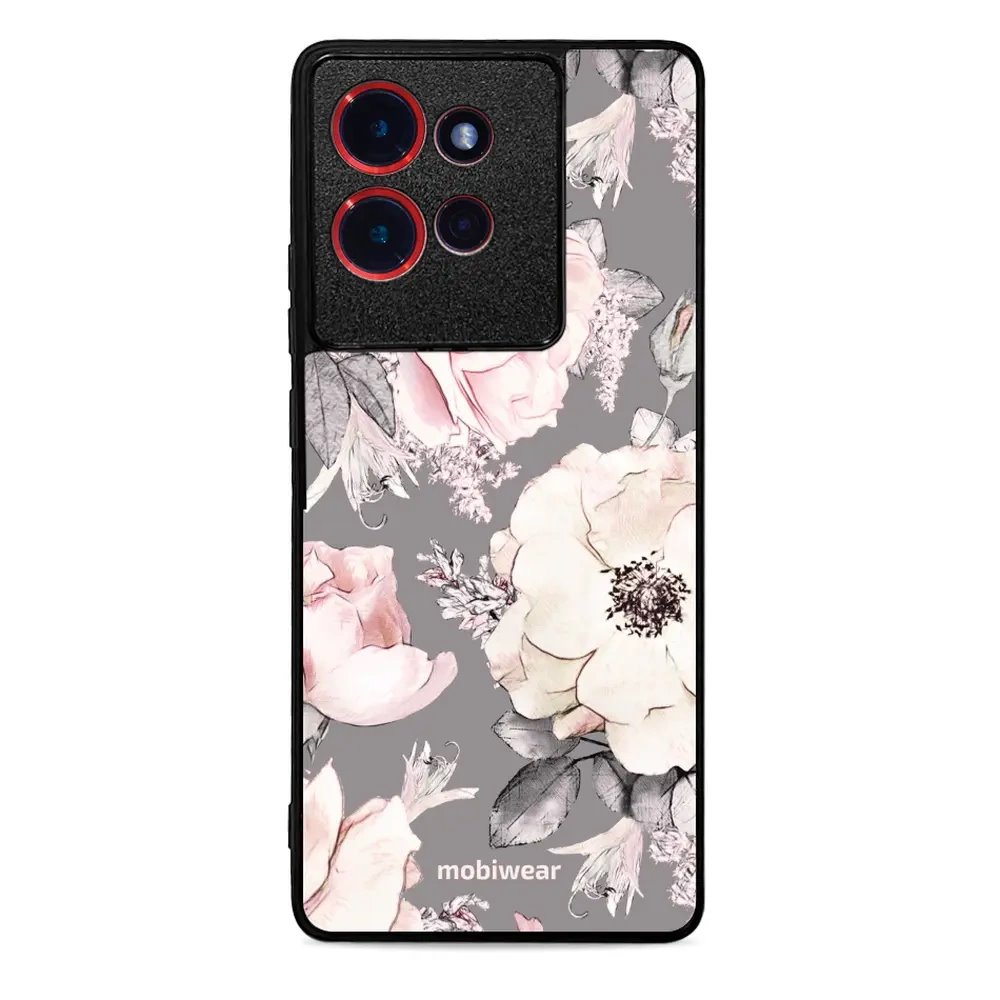 Lesklý kryt Mobiwear Glossy - Motorola Edge 50 - G034G - Květy na šedém pozadí