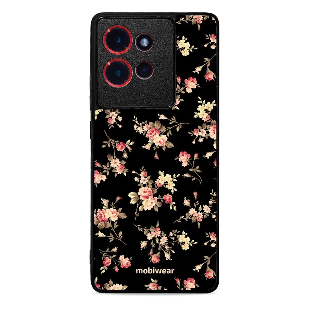 Lesklý kryt Mobiwear Glossy - Motorola Edge 50 - G039G - Květy na černé