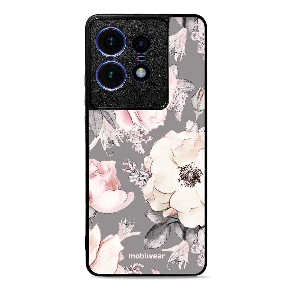 Lesklý kryt Mobiwear Glossy - Motorola Edge 50 Pro - G034G - Květy na šedém pozadí
