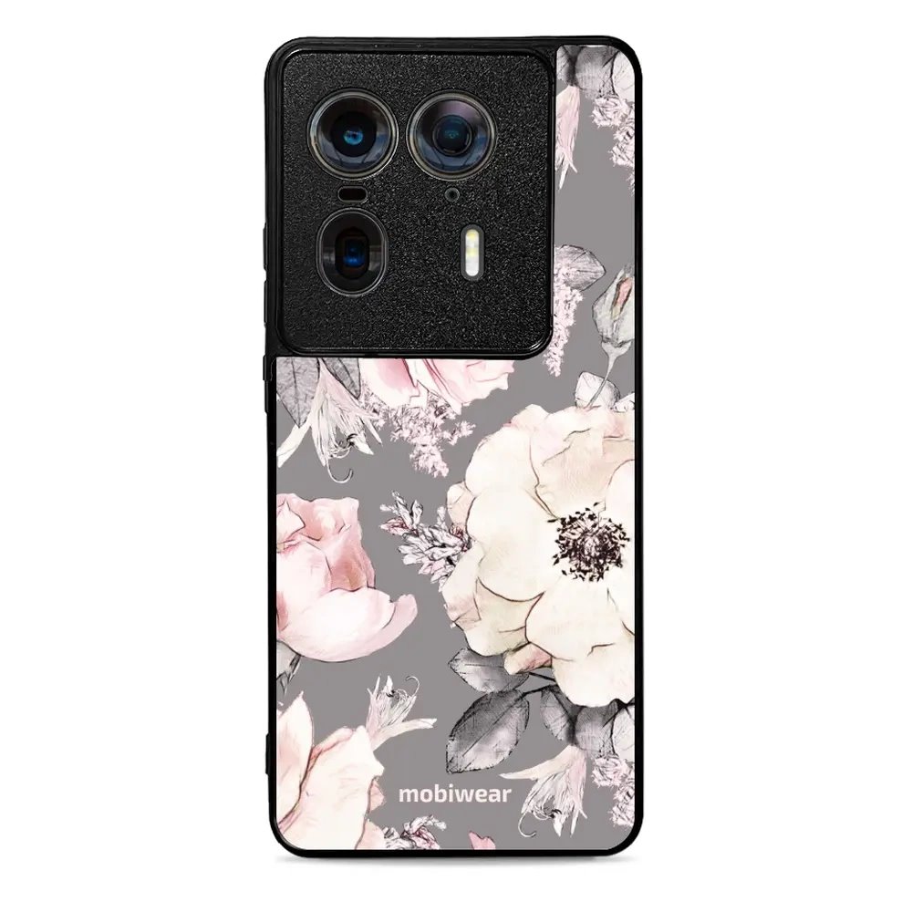 Lesklý kryt Mobiwear Glossy - Motorola Edge 50 Ultra - G034G - Květy na šedém pozadí