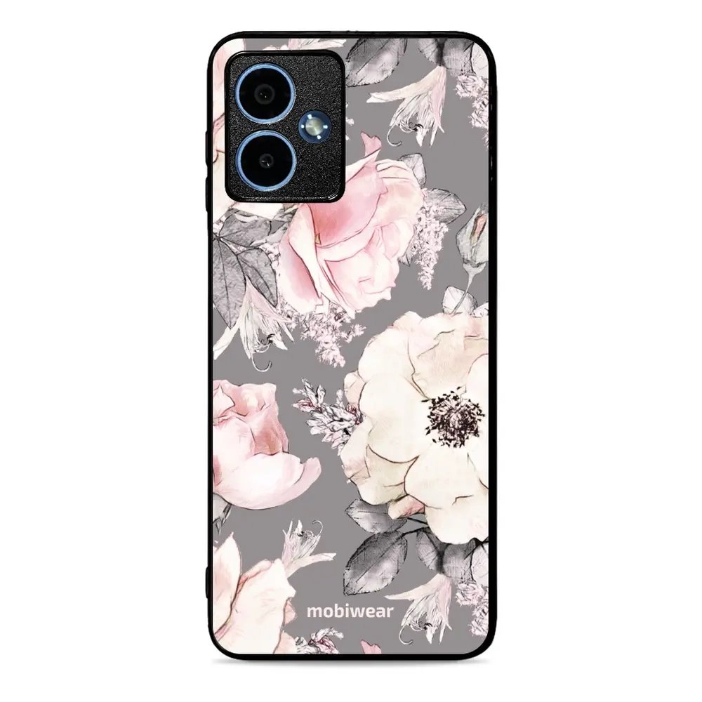 Lesklý kryt Mobiwear Glossy - Motorola Moto G14 - G034G - Květy na šedém pozadí