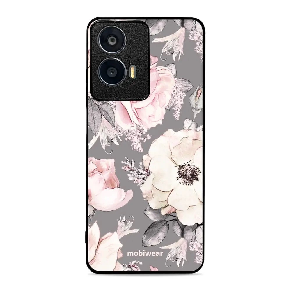 Lesklý kryt Mobiwear Glossy - Motorola Moto G24 - G034G - Květy na šedém pozadí