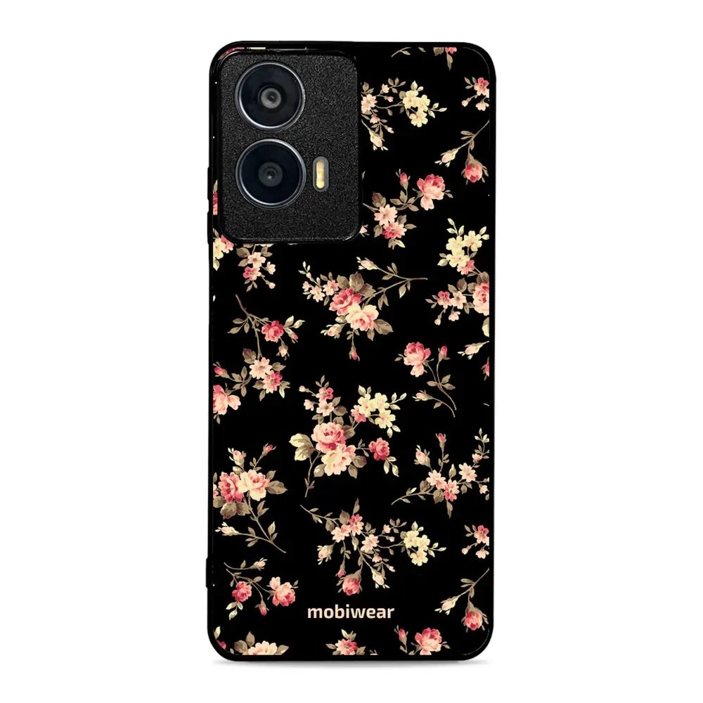 Lesklý kryt Mobiwear Glossy - Motorola Moto E14 - G039G - Květy na černé