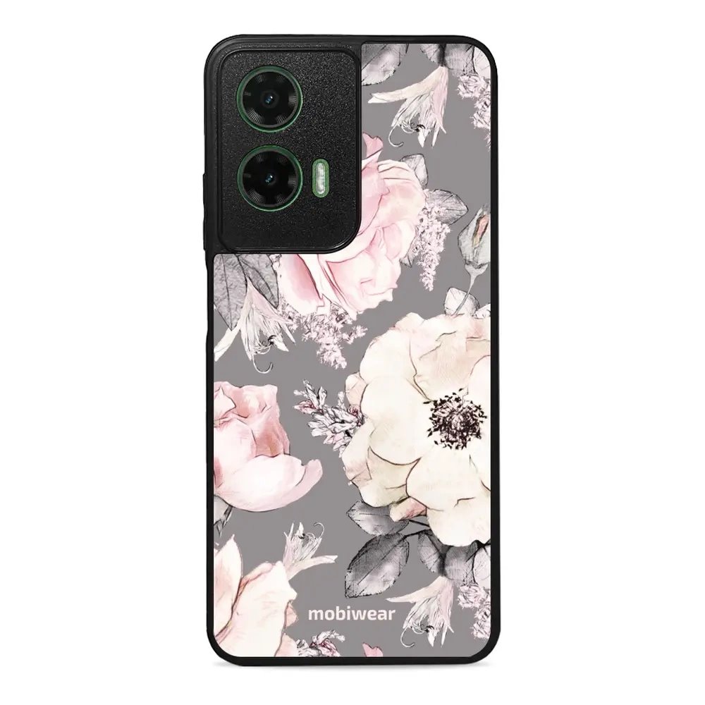 Lesklý kryt Mobiwear Glossy - Motorola Moto G35 5G - G034G - Květy na šedém pozadí