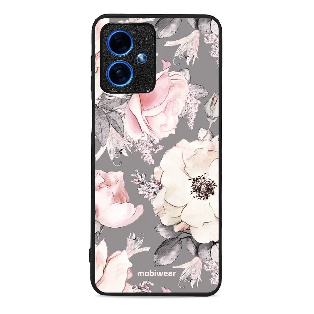 Lesklý kryt Mobiwear Glossy - Motorola Moto G54 5G - G034G - Květy na šedém pozadí