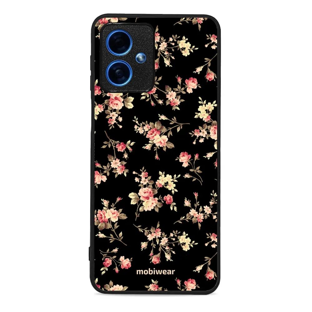 Lesklý kryt Mobiwear Glossy - Motorola Moto G54 5G - G039G - Květy na černé