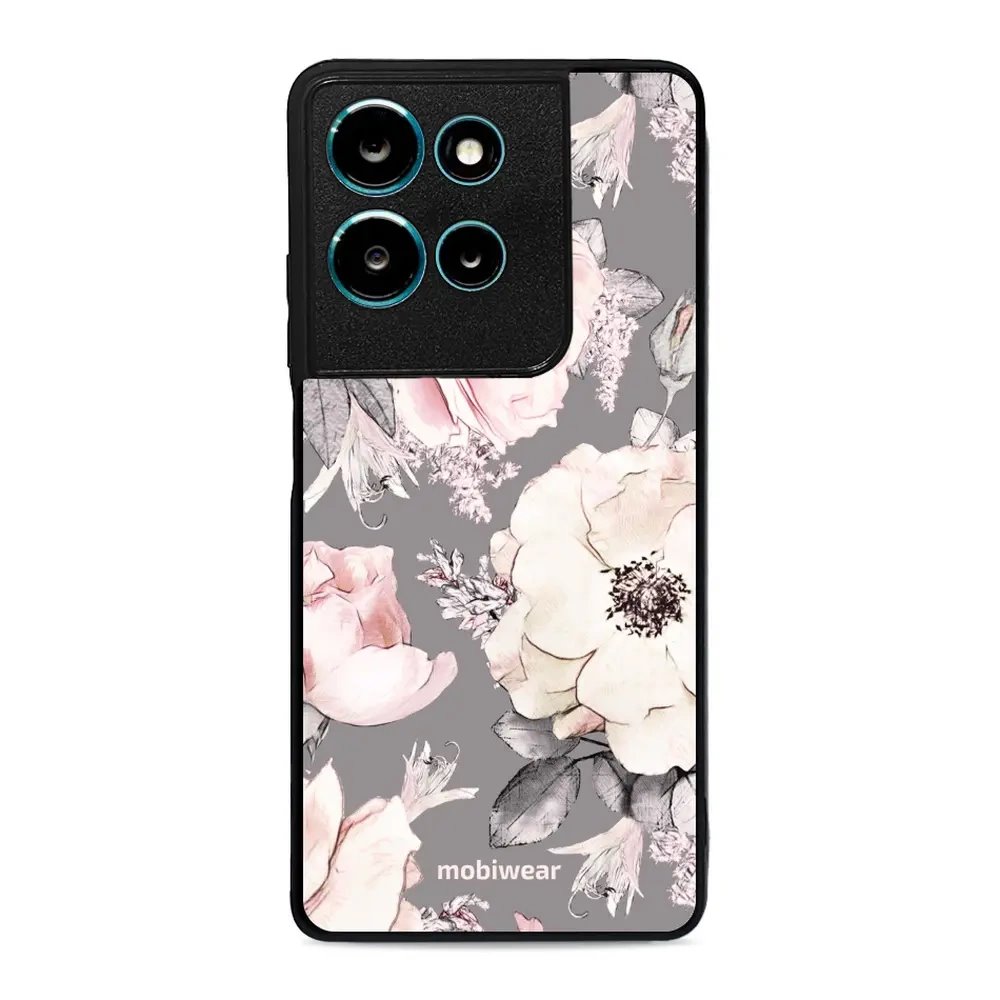 Lesklý kryt Mobiwear Glossy - Motorola Moto G75 5G - G034G - Květy na šedém pozadí