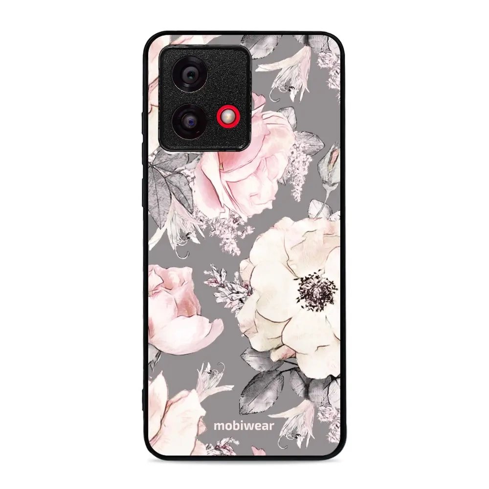 Lesklý kryt Mobiwear Glossy - Motorola Moto G84 - G034G - Květy na šedém pozadí