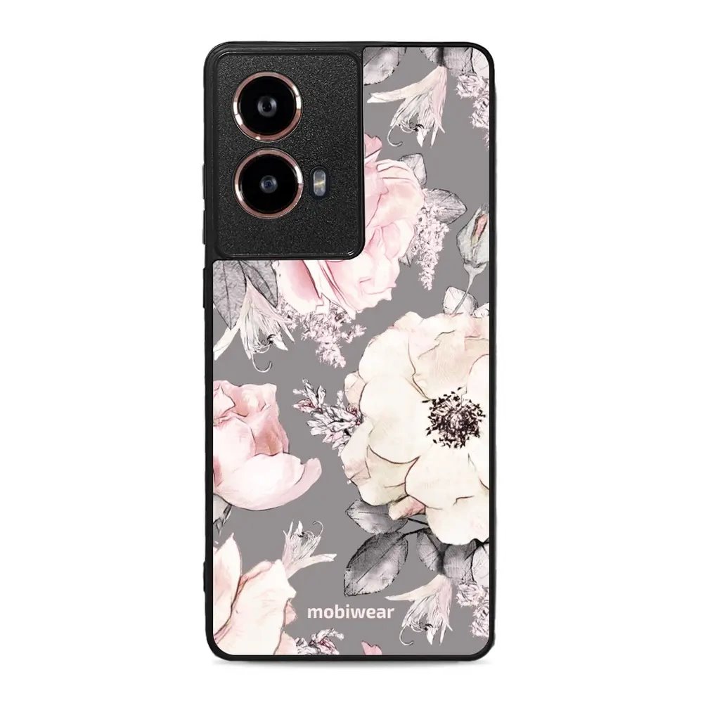 Lesklý kryt Mobiwear Glossy - Motorola Moto G85 5G - G034G - Květy na šedém pozadí