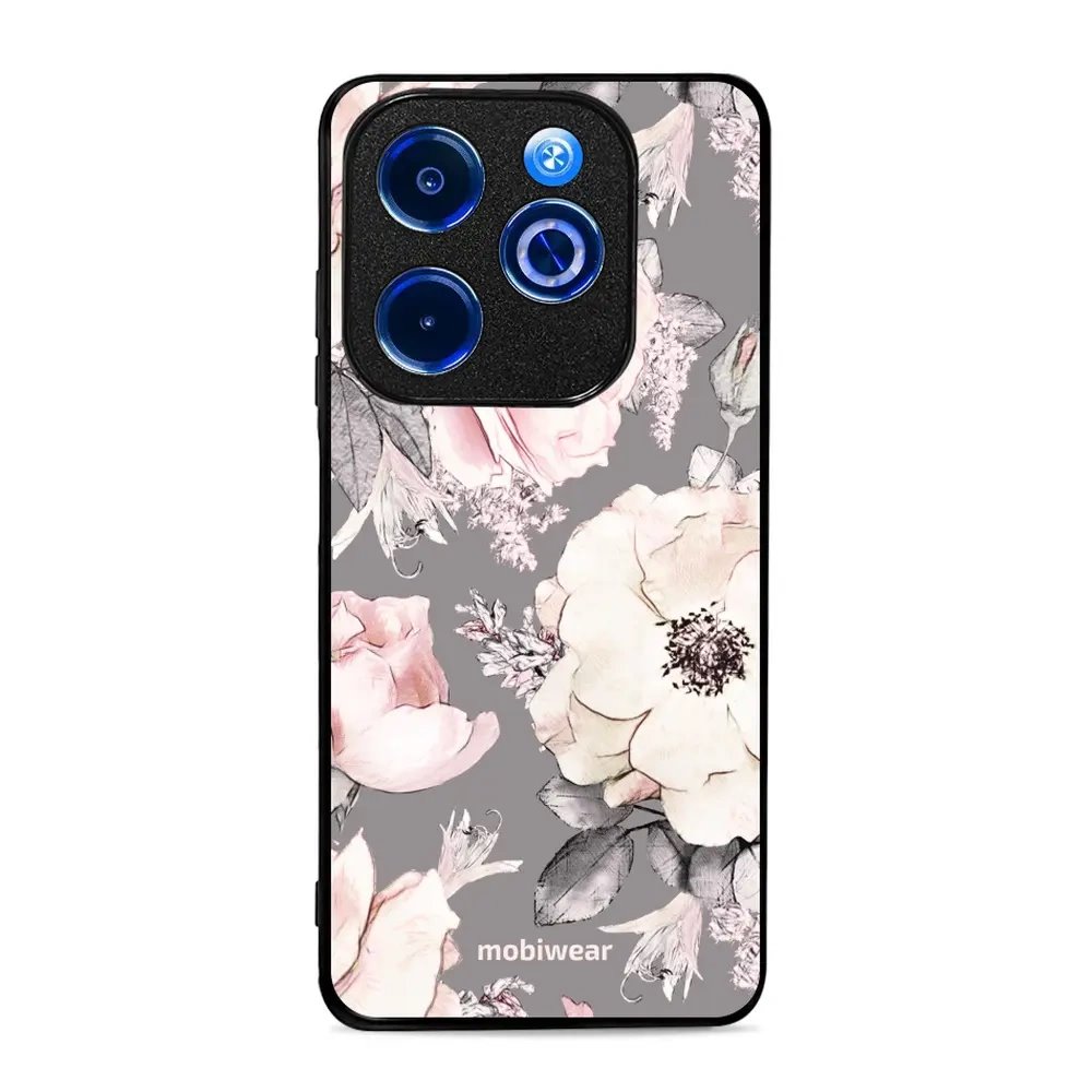 Lesklý kryt Mobiwear Glossy - Infinix HOT 40i - G034G - Květy na šedém pozadí
