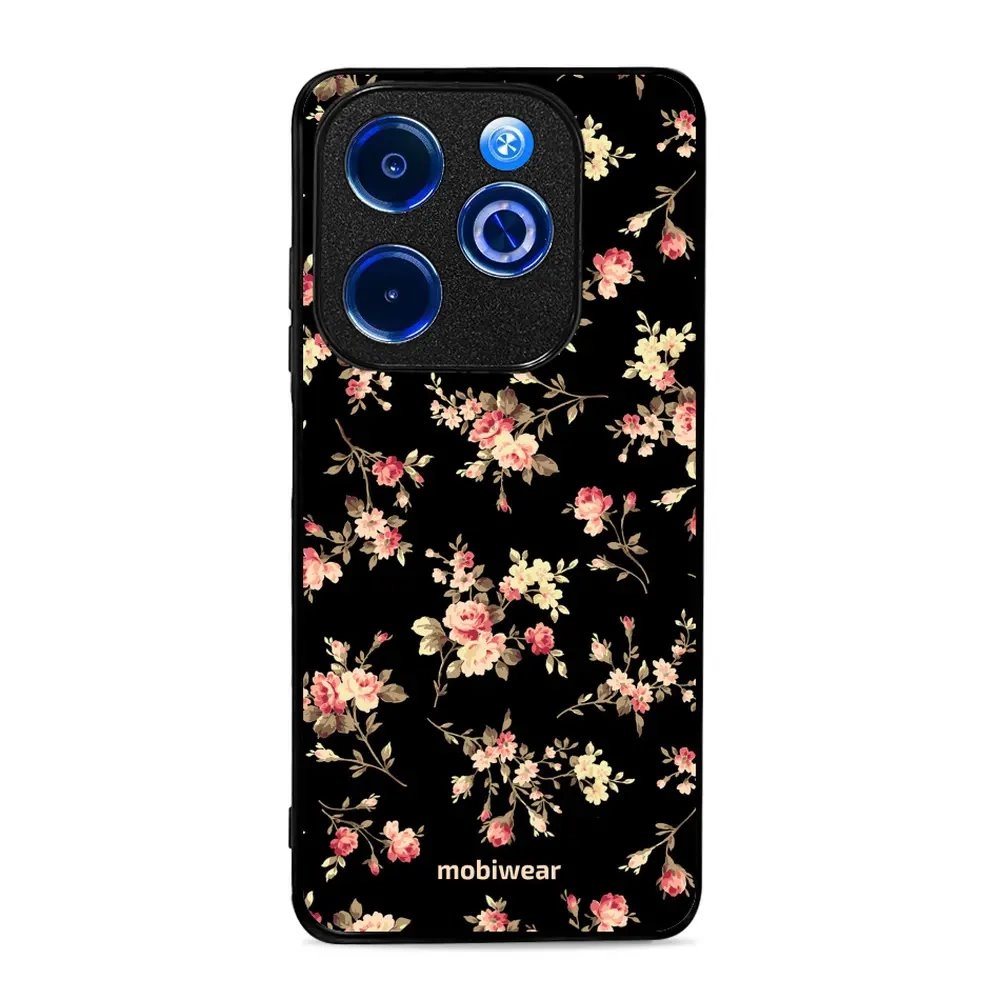 Lesklý kryt Mobiwear Glossy - Infinix HOT 40i - G039G - Květy na černé