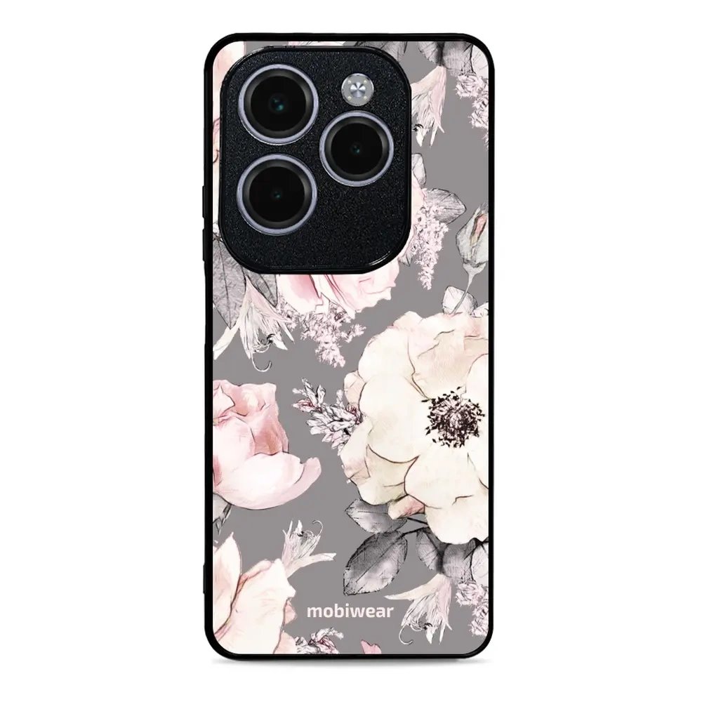 Lesklý kryt Mobiwear Glossy - Infinix HOT 40 Pro - G034G - Květy na šedém pozadí