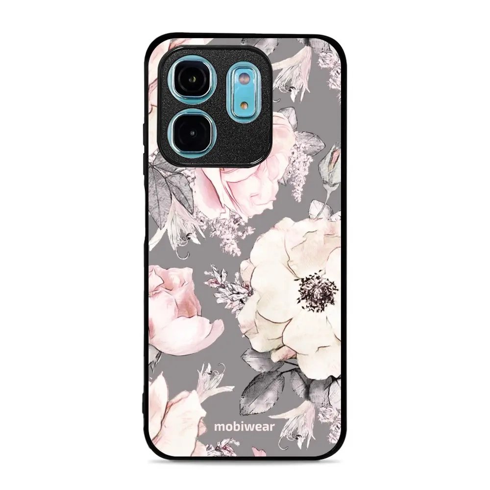 Lesklý kryt Mobiwear Glossy - Infinix HOT 50i - G034G - Květy na šedém pozadí