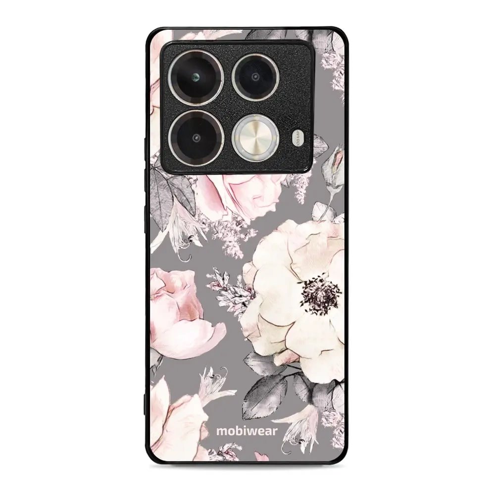 Lesklý kryt Mobiwear Glossy - Infinix Note 40 - G034G - Květy na šedém pozadí