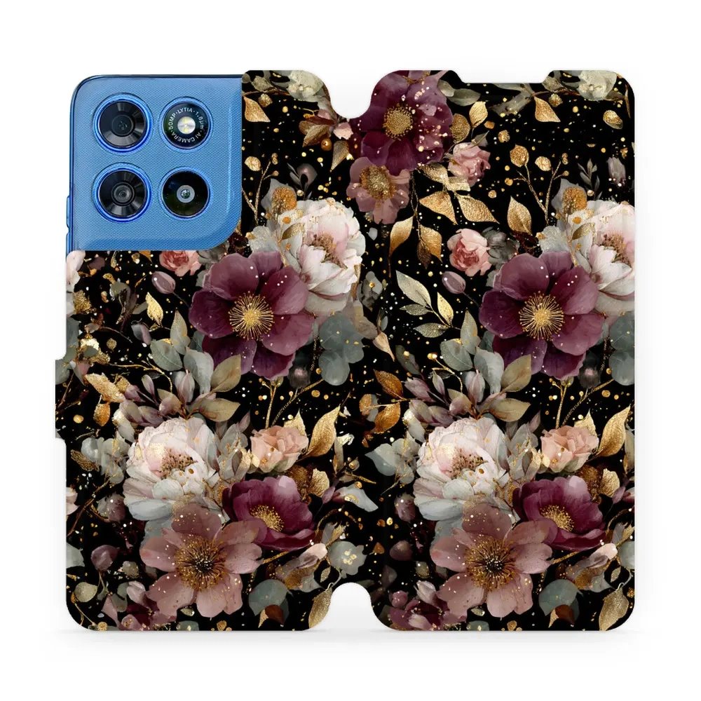 Flip pouzdro Mobiwear na Motorola Moto G57 Power, motiv zlatavé kvítky