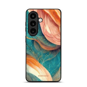 Lesklý kryt na mobil Samsung Galaxy S26 - Mobiwear Glossy G025G, azurový a oranžový mramor