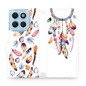 Flip pouzdro na mobil Motorola Moto G17 - Mobiwear M003S, lapač a barevná pírka